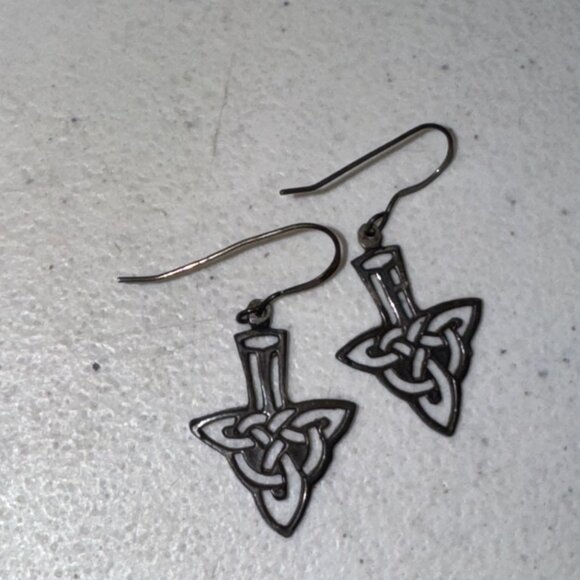 Celtic Triangle Dangle Earrings - Picture 3 of 14